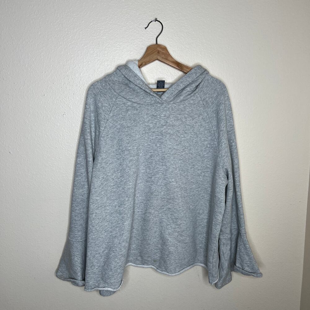 Chelsea & Theodore Pullover Gray Raw Edge Bell Sleeve Hoodie XL
